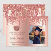 Invitation Parties scintillant Rose Gold Graduation Photo (Devant / Derrière)