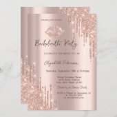 Invitation Parties scintillant Rose Gold Lips Bachelorette Pa (Devant / Derrière)