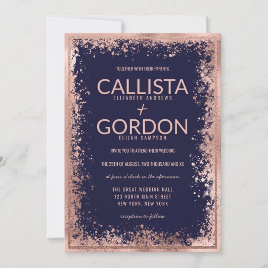 Invitation Parties scintillant rose Gold Marine Splatter Mari (Devant)