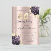 Invitation Parties scintillant Rose Gold Purple Roses 60e (Debout devant)