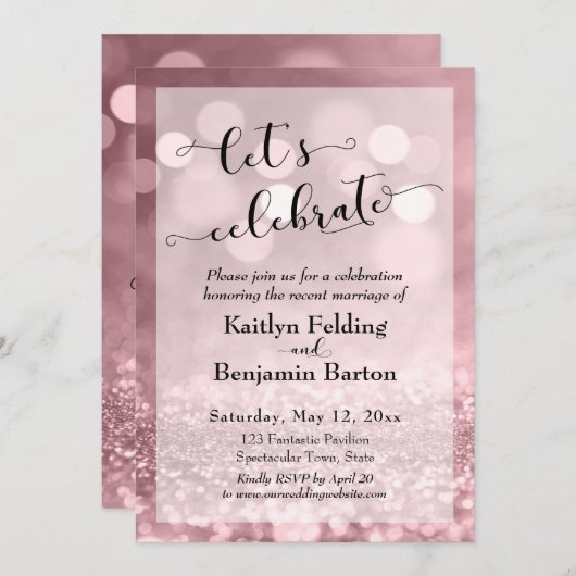 Invitation Parties scintillant rose Gold Rose Bokeh Fêtons (Devant / Derrière)