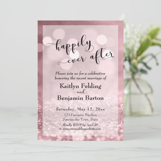 Invitation Parties scintillant rose Gold Rose Bokeh Happy Jam (Debout devant)