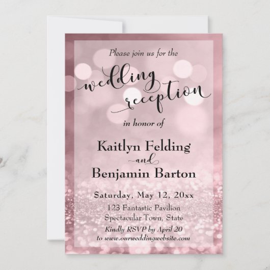 Invitation Parties scintillant rose Gold Rose Bokeh Réception (Devant)