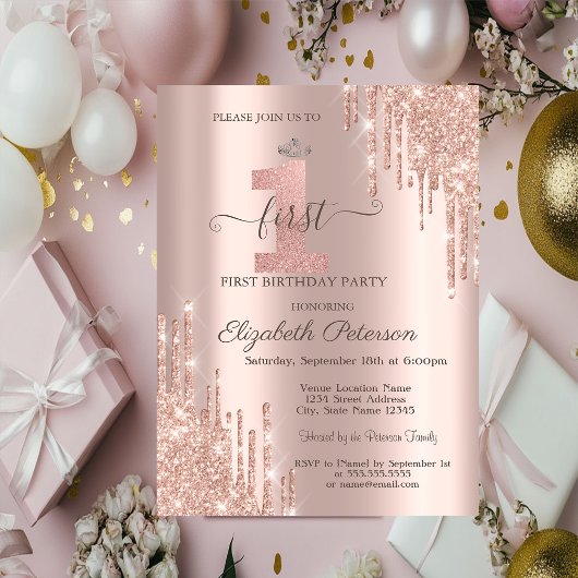 Invitation Parties scintillant Rose Gold Silver Tiara 1er ann