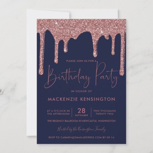 Invitation Parties scintillant rose Gold Sparkle  Drivers ble (Devant)
