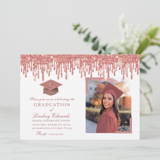 Invitation Parties scintillant Rose Gold & White Graduation P (Debout devant)