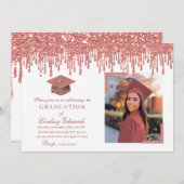 Invitation Parties scintillant Rose Gold & White Graduation P (Devant / Derrière)