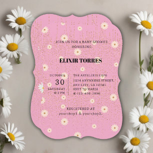 Invitation Parties scintillant rose Golden Daisy Baby shower