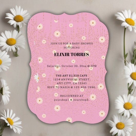 Invitation Parties scintillant rose Golden Daisy Baby shower 