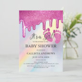 Invitation Parties scintillant rose gouttes Rainbow Baby show (Debout devant)