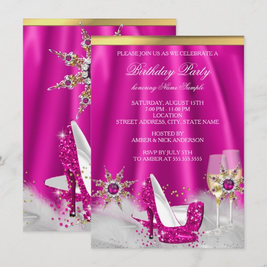 Invitation Parties scintillant Rose Haut talons Gold Champagn (Devant / Derrière)