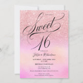 Invitation parties scintillant rose holographique script chic (Devant)