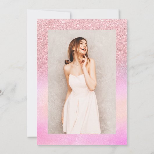 Invitation parties scintillant rose holographique script chic (Dos)