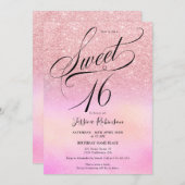 Invitation parties scintillant rose holographique script chic (Devant / Derrière)