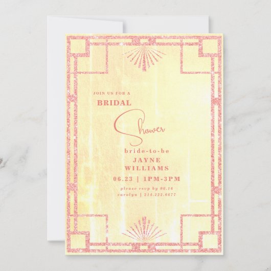 Invitation Parties scintillant rose Jaune Art Déco Douche Bri (Devant)