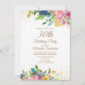 Invitation Parties scintillant rose jaune bleu floral or 30e  (Devant)