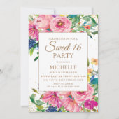 Invitation Parties scintillant rose jaune floral or doux 16 (Devant)