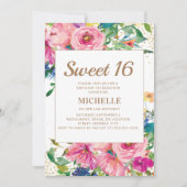 Invitation Parties scintillant rose jaune floral or doux 16 (Devant)