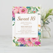 Invitation Parties scintillant rose jaune floral or doux 16 (Debout devant)