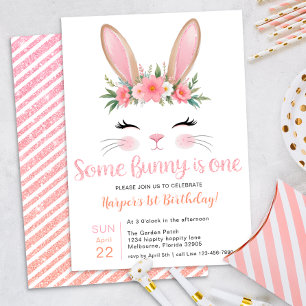 Invitation Parties scintillant rose Lapin Floral Premier Anni