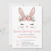 Invitation Parties scintillant rose Lapin Floral Premier Anni (Devant)