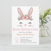 Invitation Parties scintillant rose Lapin Floral Premier Anni (Debout devant)