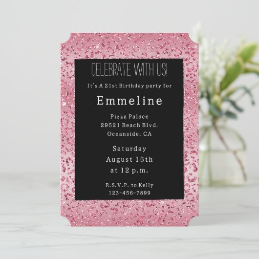 Invitation Parties scintillant rose Leopard Ombre (Debout devant)
