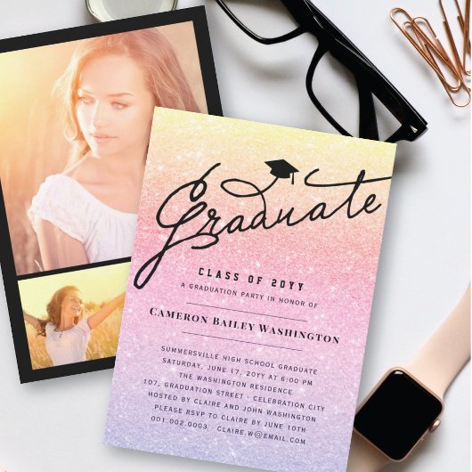Invitation Parties scintillant rose Lilac Graduate de la part