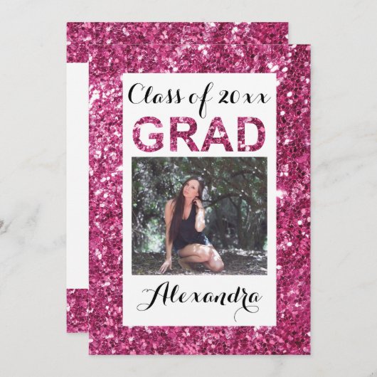 Invitation Parties scintillant rose-Look 1 Diplôme photo (Devant / Derrière)