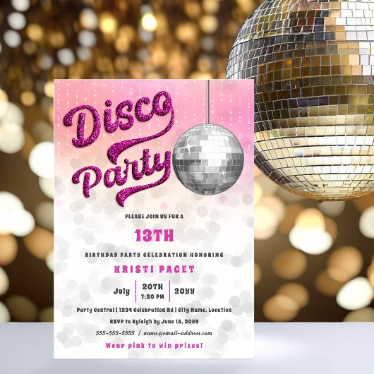 Invitation Parties scintillant rose Look Disco Fête Anniversa