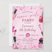 Invitation Parties scintillant rose Mani-Pedi fête d'annivers (Devant)