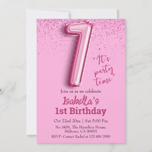 Invitation Parties scintillant rose mignon ballon no.1 girly  (Devant)