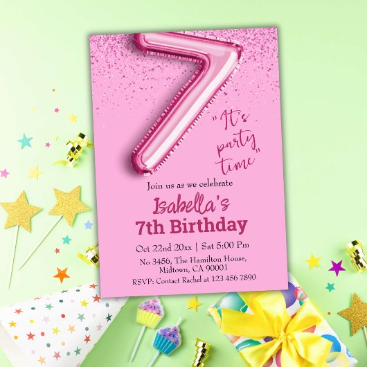 Invitation Parties scintillant rose mignon ballon no.7 girly 