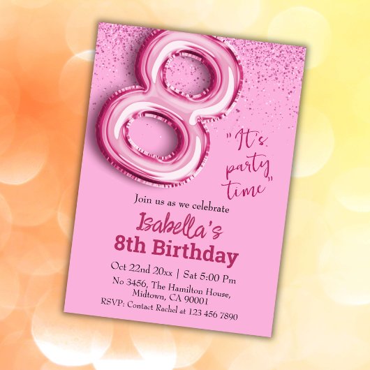 Invitation Parties scintillant rose mignon ballon no.8 girly