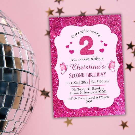 Invitation Parties scintillant rose mignon brillant 2e annive