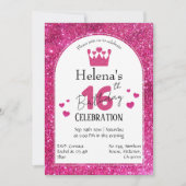 Invitation Parties scintillant rose mignon éclatant 16e anniv (Devant)