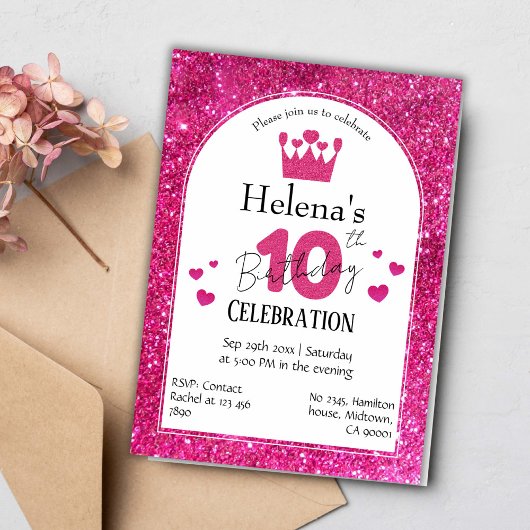 Invitation Parties scintillant rose mignon pétillant 10e anni