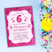 Invitation Parties scintillant rose mignon pétillant 6e anniv