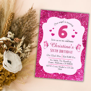 Invitation Parties scintillant rose mignon pétillant 6e anniv