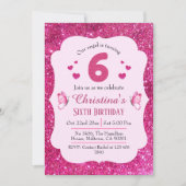 Invitation Parties scintillant rose mignon pétillant 6e anniv (Devant)