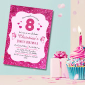 Invitation Parties scintillant rose mignon pétillant 8e anniv