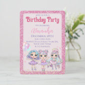 Invitation Parties scintillant rose mignonne Poupées Fête d'a (Debout devant)