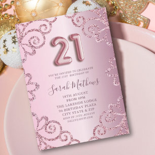 Invitation Parties scintillant rose moderne 21e anniversaire