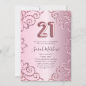 Invitation Parties scintillant rose moderne 21e anniversaire  (Devant)