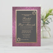 Invitation Parties scintillant rose moderne Bat mitzvah front (Debout devant)