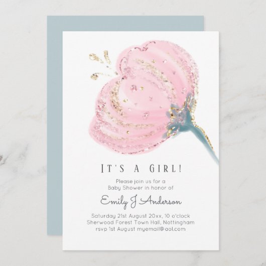 Invitation Parties scintillant Rose moderne C'Est Un Baby sho (Devant / Derrière)