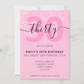 Invitation Parties scintillant rose moderne Élégant Script 30 (Devant)