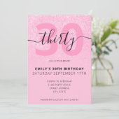 Invitation Parties scintillant rose moderne Élégant Script 30 (Debout devant)