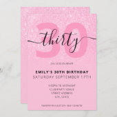 Invitation Parties scintillant rose moderne Élégant Script 30 (Devant / Derrière)