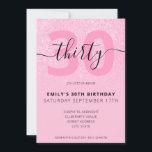 Invitation Parties scintillant rose moderne Élégant Script 30<br><div class="desc">Moderne Pastel Parties scintillant rose 30e anniversaire Invitation. Conception minimaliste de modèle d'invitation de 30e anniversaire avec élégante calligraphie écriture manuscrite.</div>